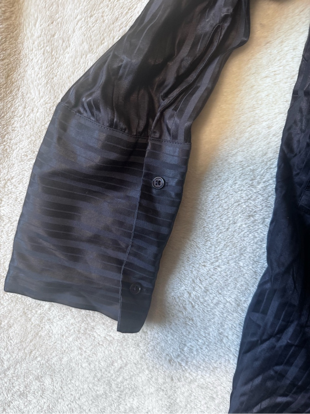 Aritzia Wilfred Zelie Silk Satin Stripe Shirt V Black Buttons Blouse Long Sleeve - Picture 9 of 16
